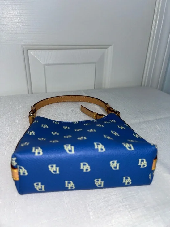 Dooney & Bourke Bitsy Bag Navy & White Micro Top-Handle Bag with Brown Trim - Picture 7 of 12